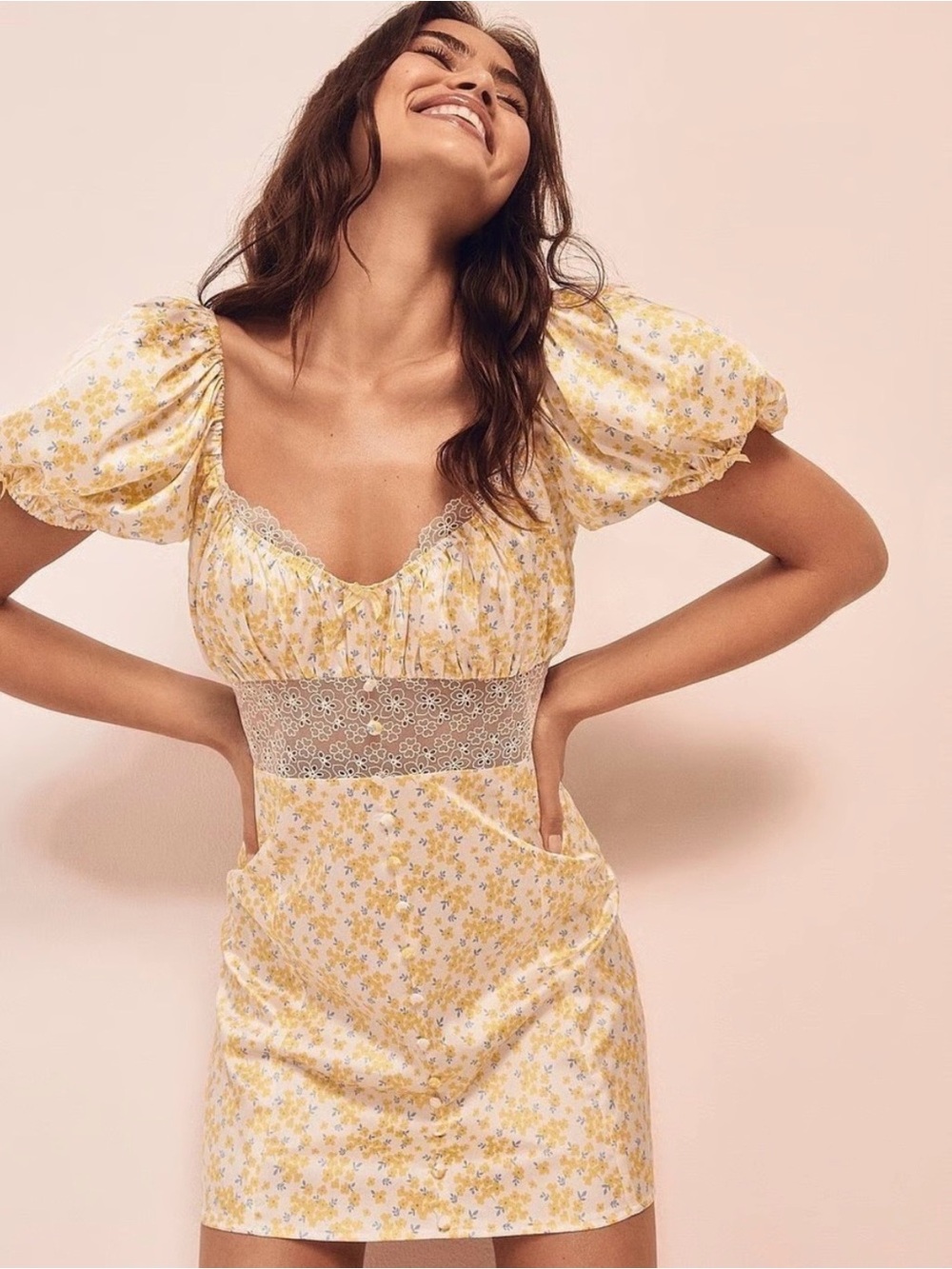 For Love and Lemons Daffodil Yellow Floral Mini Dress